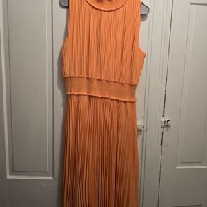 Nanette Lepore Vibrant Orange Pleated Midi Dress
